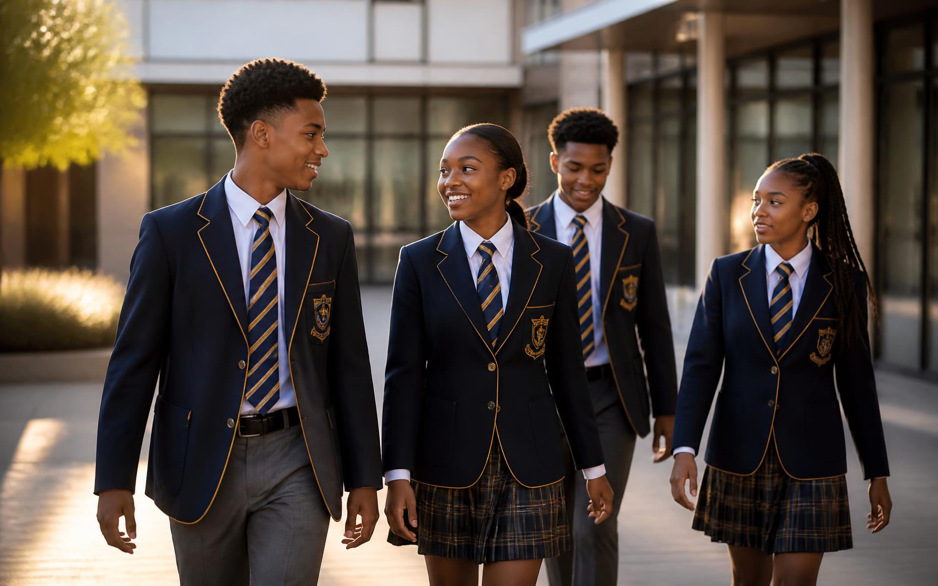 Estaport Secondary School students walking through the campus courtyard